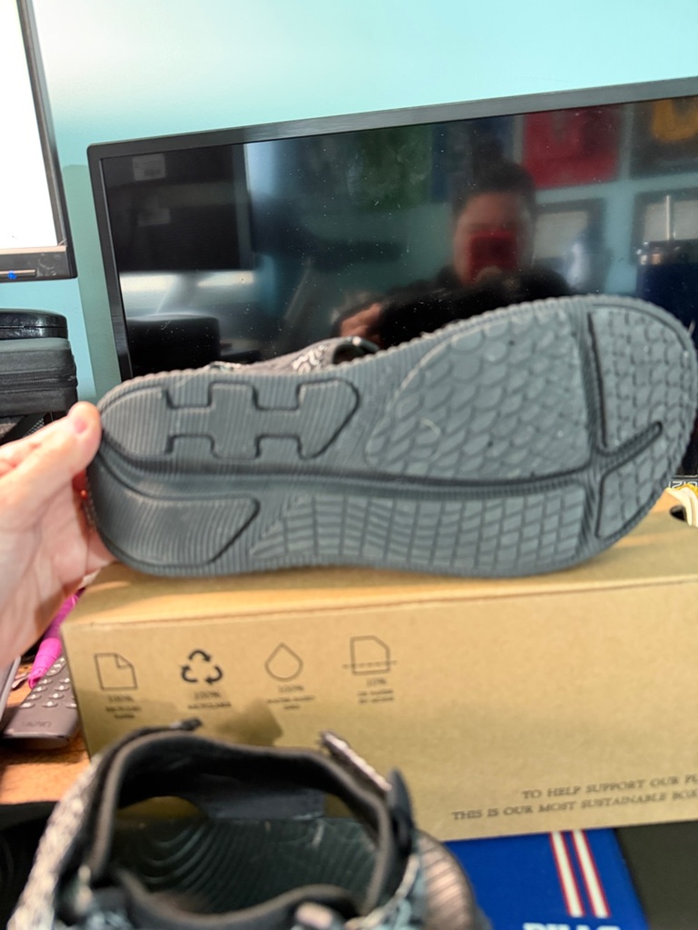 Womens Black Sport Sandals with Grey Accents - Picture 3 of 8